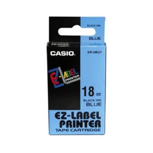 Páska do štítkovača Casio XR-18BU1, 8m, 18mm, čierna tlač / modrý podklad, originál