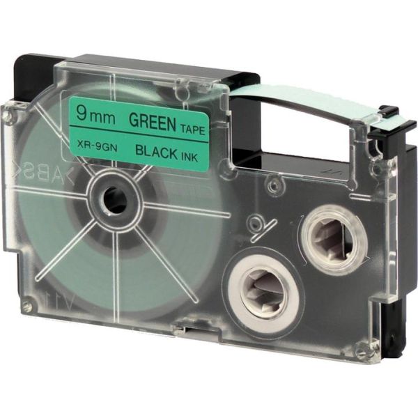 Páska do štítkovača Casio XR-9GN1, 8m, 9mm, čierna tlač / zelený podklad, alternatívna
