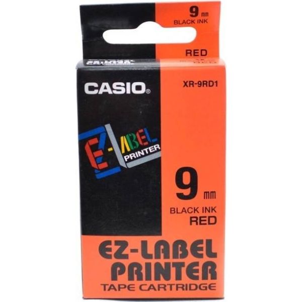 Páska do štítkovača Casio XR-9RD1, 8m, 9mm, čierna tlač / červený podklad, originál