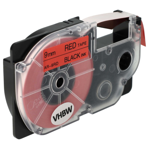 Páska do štítkovača Casio XR-9RD1, 8m, 9mm, čierna tlač / červený podklad, alternatívna