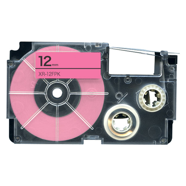 Páska do štítkovača Casio XR-12FPK, 8m, 12mm, fluorescent, čierna tlač / ružový podklad, alternatívna