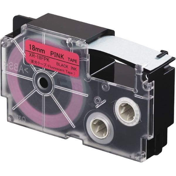 Páska do štítkovača Casio XR-18FPK, 8m, 18mm, fluorescent, čierna tlač / ružový podklad, alternatívna