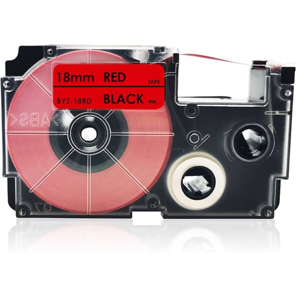 Páska do štítkovača Casio XR-18FRD, 8m, 18mm, fluorescent, čierna tlač / červený podklad, alternatívna