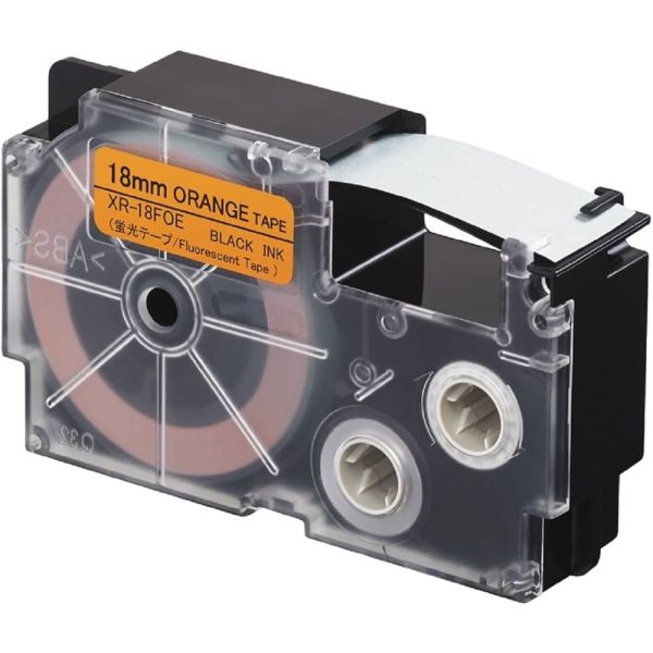 Páska do štítkovača Casio XR-18FOE, 8m, 18mm, fluorescent, čierna tlač / oranžový podklad, alternatívna