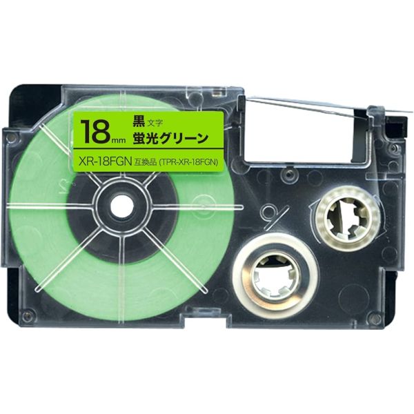 Páska do štítkovača Casio XR-18FGN, 8m, 18mm, fluorescent, čierna tlač / zelený podklad, alternatívna