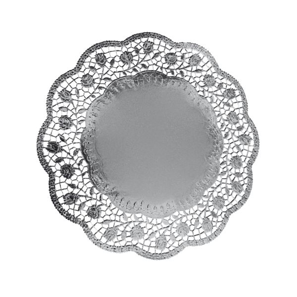Dekoračná krajka (PAP/ALU) okrúhla strieborná Ø32cm [4 ks]