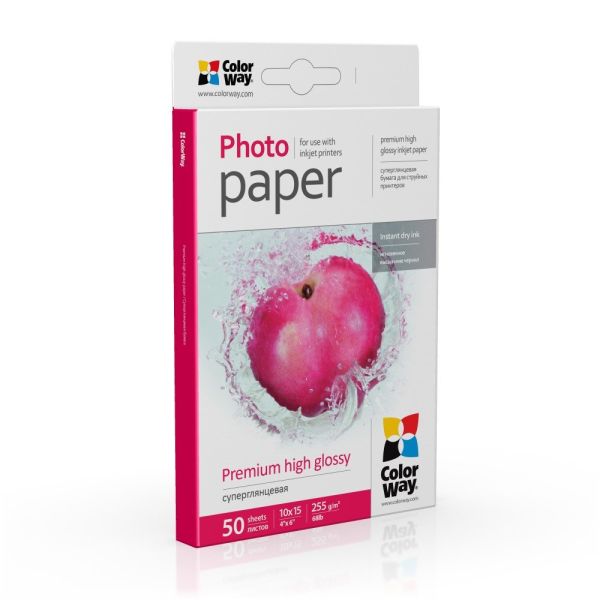 Fotopapier ColorWay Premium Super lesklý Mikroporézny 255g/m²,50ks,10x15 (PSG2550504R)