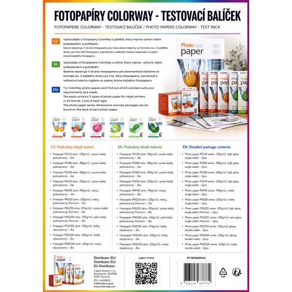 Testovací balíček ColorWay fotopapierov, 130-255 g/m2, 22 listov (PT13025511A4)