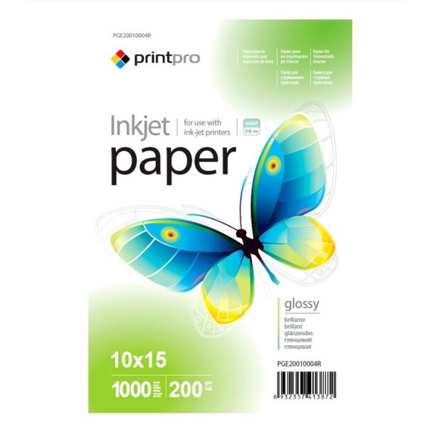Fotopapier PrintPro Vysoko lesklý 200g/m²,1000ks,10x15 (PGE20010004R)