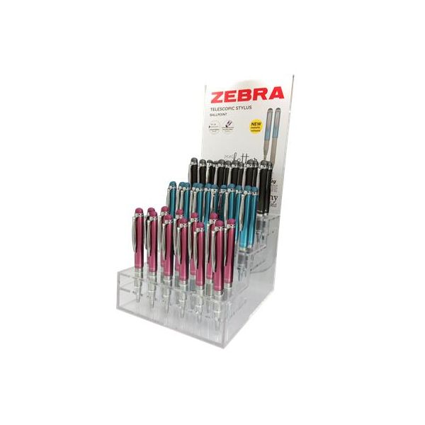 Guľôčkové pero, displej, 0,24 mm, teleskopické, nehrdzavejúca oceľ,, ZEBRA "Telescopic Metal Stylus", modré