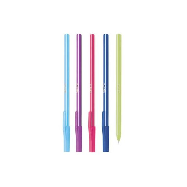 Guľôčkové pero, 0,7 mm, s vrchnákom, 5 rôznych farieb tela, ICO "Signetta Mix", modré