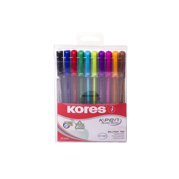 Guľôčkové pero, sada, 1,0 mm, s vrchnákom, trojhranný tvar, KORES "K1-M", mix