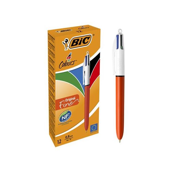 Guľôčkové pero, 0,3 mm, stláčací mechanizmus, 4 farby, BIC "4 Colours Fine"