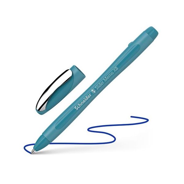 Guľôčkové pero, 0,7 mm, s vrchnákom, SCHNEIDER "Slider Memo XB", pávia modrá