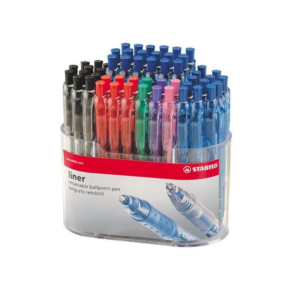 Guľôčkové pero, displej, 0,38 mm, stláčací mechanizmus, STABILO "Liner 308", mix