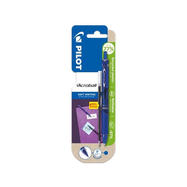 Guľôčkové pero, 0,25 mm, stláčací mechanizmus, PILOT "Acroball", modré + náplň