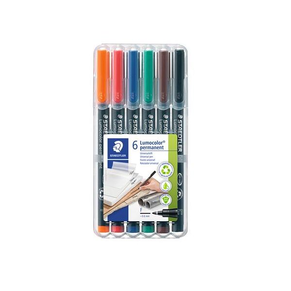 Permanentný popisovač, sada, 0,6 mm, STAEDTLER "Lumocolor® 318", 6 rôznych farieb