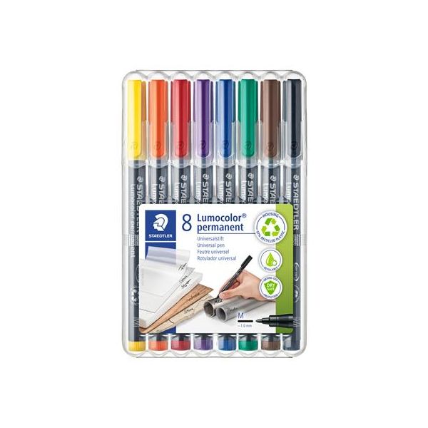 Permanentný popisovač, sada, OHP, 1 mm, STAEDTLER "Lumocolor® 317 M", 8 rôznych farieb