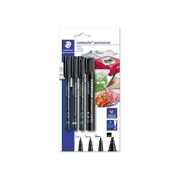 Permanentný popisovač, sada,  STAEDTLER "Lumocolor 60" 4 rôzne hrúbky, čierna