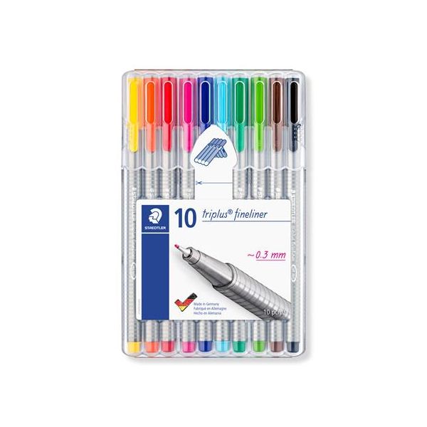Liner, sada, 0,3 mm, STAEDTLER "Triplus 334", 10 rôznych farieb