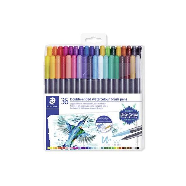 Fixky v tvare štetca, sada, 0,5-0,8/1,0-6,0 mm, obojstranné, STAEDTLER "3001", 36 farieb