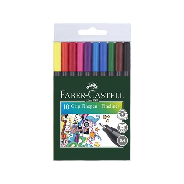 Linery, sada, 0,4 mm, FABER-CASTELL "Grip", 10 rôznych farieb