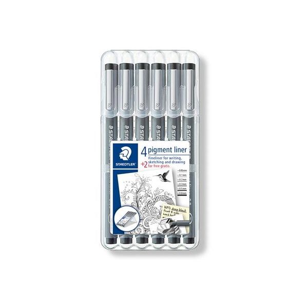 Liner, sada, STAEDTLER "Pigment Liner 308", 4+2 ks, čierna