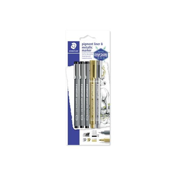 Liner a sada dekoračných popisovačov, 5 ks, STAEDTLER "Pigment Liner 308"