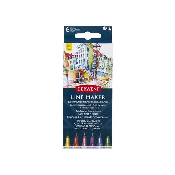 Liner, sada, 0,3 mm, DERWENT "Line Marker", 6 rôznych farieb