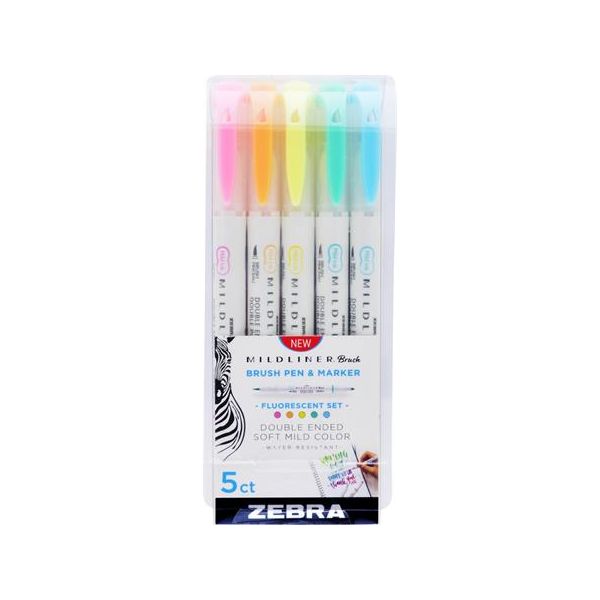 Fixky, sada, obojstranné, ZEBRA "Mildliner Fluorescent", 5 farieb
