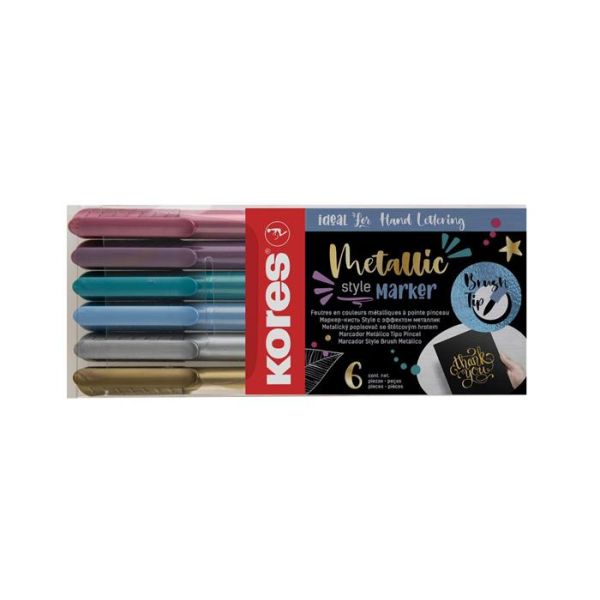 Fixky, sada, KORES "Metallic Style", 6 kovových farieb