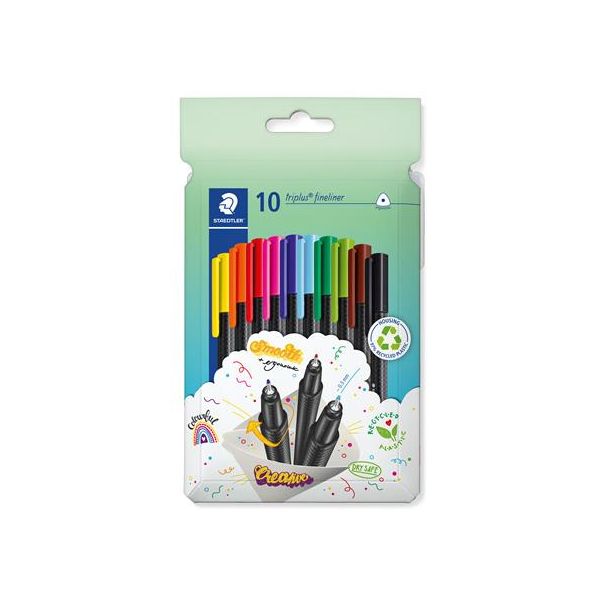 Liner, sada, 0,3 mm, STAEDTLER "Triplus 334", 10 rôznych farieb