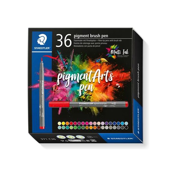 Sada štetcových popisovačov, STAEDTLER "Pigment brush 371", 36 rôznych farieb