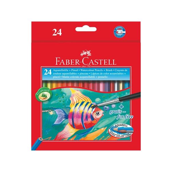 Akvarelové ceruzky, sada, šesťhranné, so štetcom, FABER-CASTELL, 24 rôznych farieb
