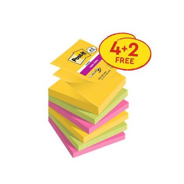 Samolepiaci bloček, "Z", 76x76 mm, 4+2x90 listov, 3M POSTIT "Carnival", rôzne farby