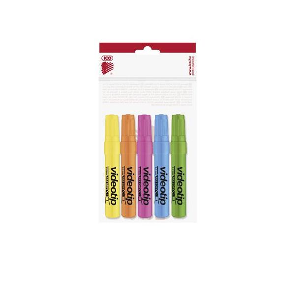 Zvýrazňovač, sada, 1-4 mm, ICO "Videotip", 5 rôznych farieb