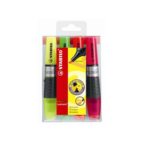 Zvýrazňovač, sada, 2-5 mm, STABILO "Luminator", 4 rôzne farby