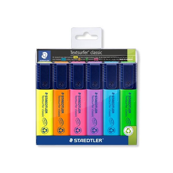Zvýrazňovač, sada, 1-5 mm, STAEDTLER "Textsurfer Classic 364", 6 rôznych farieb