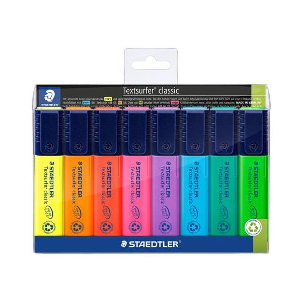 Zvýrazňovač, sada, 1-5 mm, STAEDTLER "Textsurfer Classic", 8 rôznych farieb