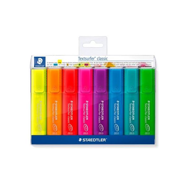 Zvýrazňovač, sada, 1-5 mm, STAEDTLER "Classic 364", 8 rôznych farieb