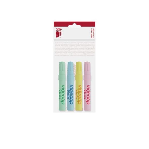 Zvýrazňovač, sada, 1-4 mm, ICO "Videotip", 4 rôznych pastelových farieb