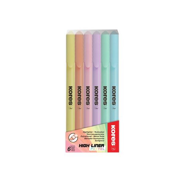 Zvýrazňovač, sada, 0,5-5 mm, KORES, 6 rôznych pastelových farieb