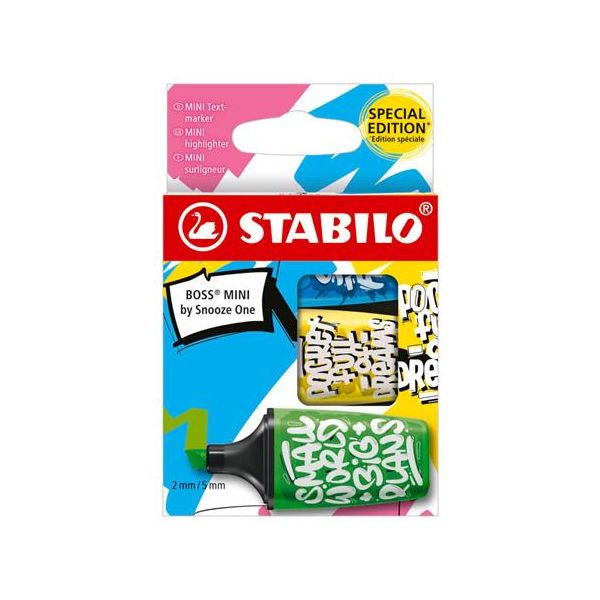 Zvýrazňovač, sada, 2-5 mm, STABILO, "Boss Mini Snooze One", 3 rôzne farby