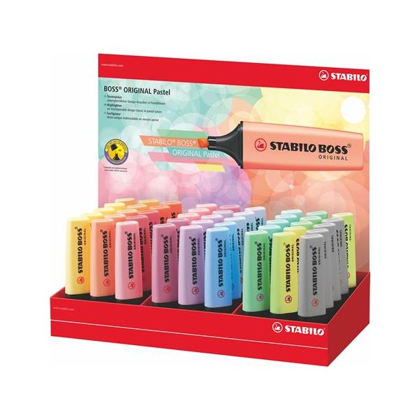 Zvýrazňovač, displej, 2-5 mm, STABILO "BOSS Pastel", mix pastelových farieb
