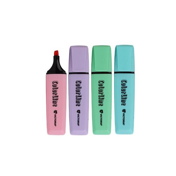 Zvýrazňovač, sada, 1-5 mm, VICTORIA OFFICE, "ColorLine", 4 rôzne pastelové farby