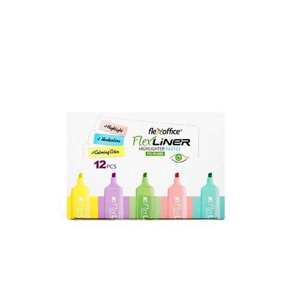 Zvýrazňovač, sada, 1-5 mm, FLEXOFFICE "Flexliner", mix pastelových farieb