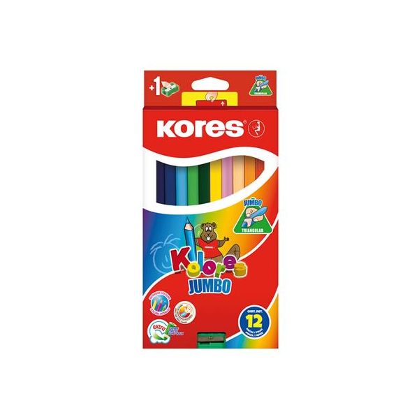 Farebné ceruzky, trojhranný tvar, hrubé, KORES "Jumbo", 12 rôznych farieb