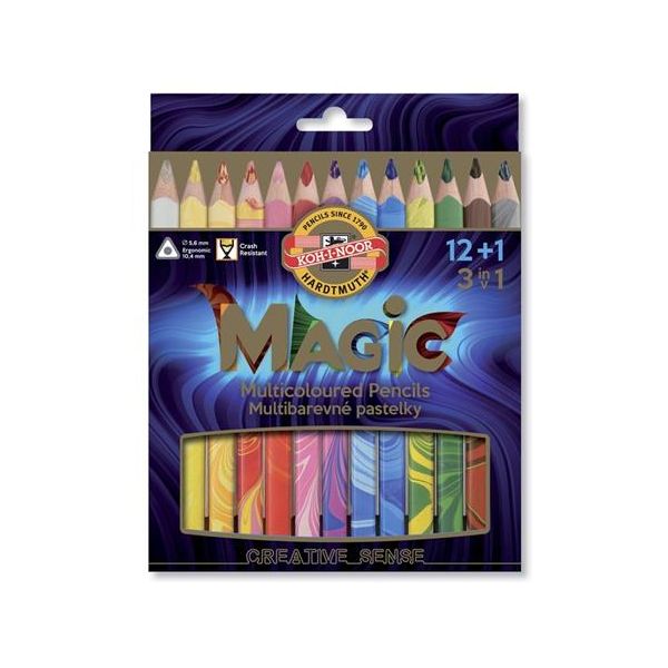 Viacfarebná ceruzka, sada, trojhranná, KOH-I-NOOR "Magic 3408", 12+1 rôznych farieb