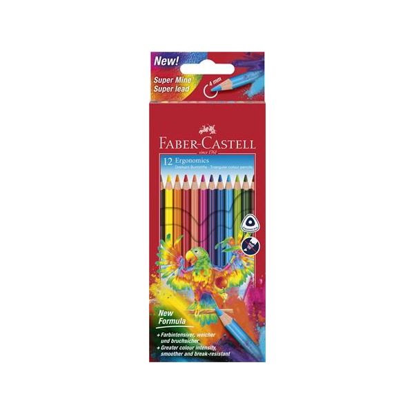 Farebné ceruzky, sada, trojhranný tvar, FABER-CASTELL "Papagáj", 12 rôznych farieb