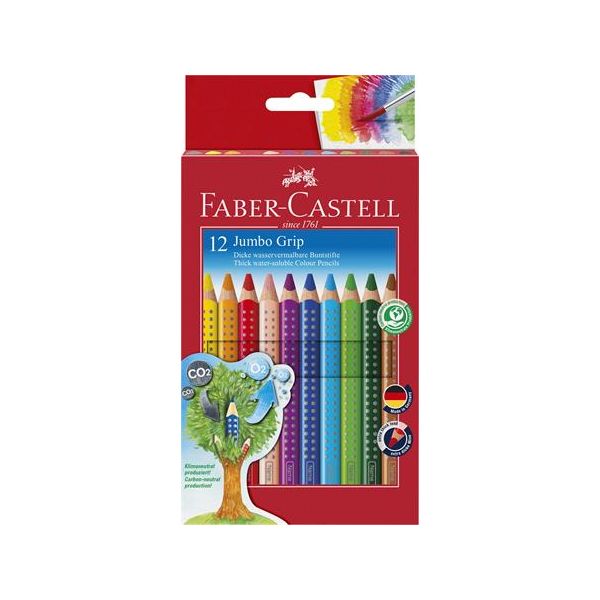 Farebné ceruzky, sada, trojhranné, FABER-CASTELL, "Jumbo Grip", 12 rôznych farieb